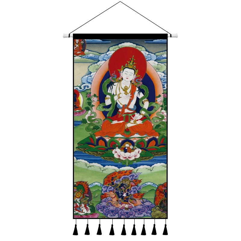 藏式唐卡佛像掛布藏族客廳玄關掛畫布藝民宿背景墻面裝飾布畫定製-細節圖8