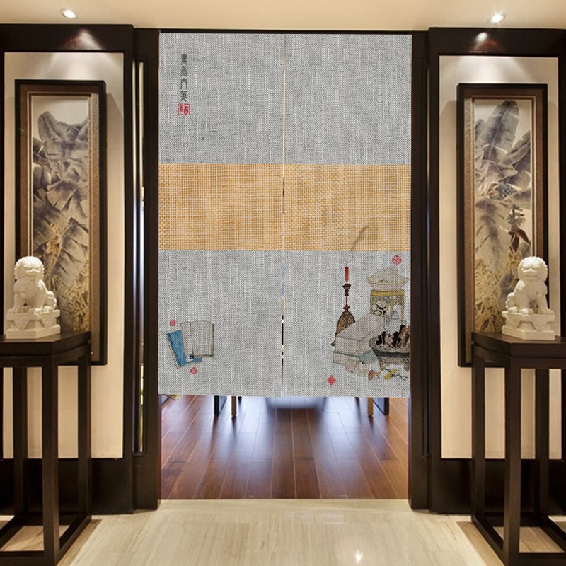 中式風簡約復古裝飾布簾客廳臥室隔斷簾茶室包廂遮擋簾免打孔半簾-細節圖2