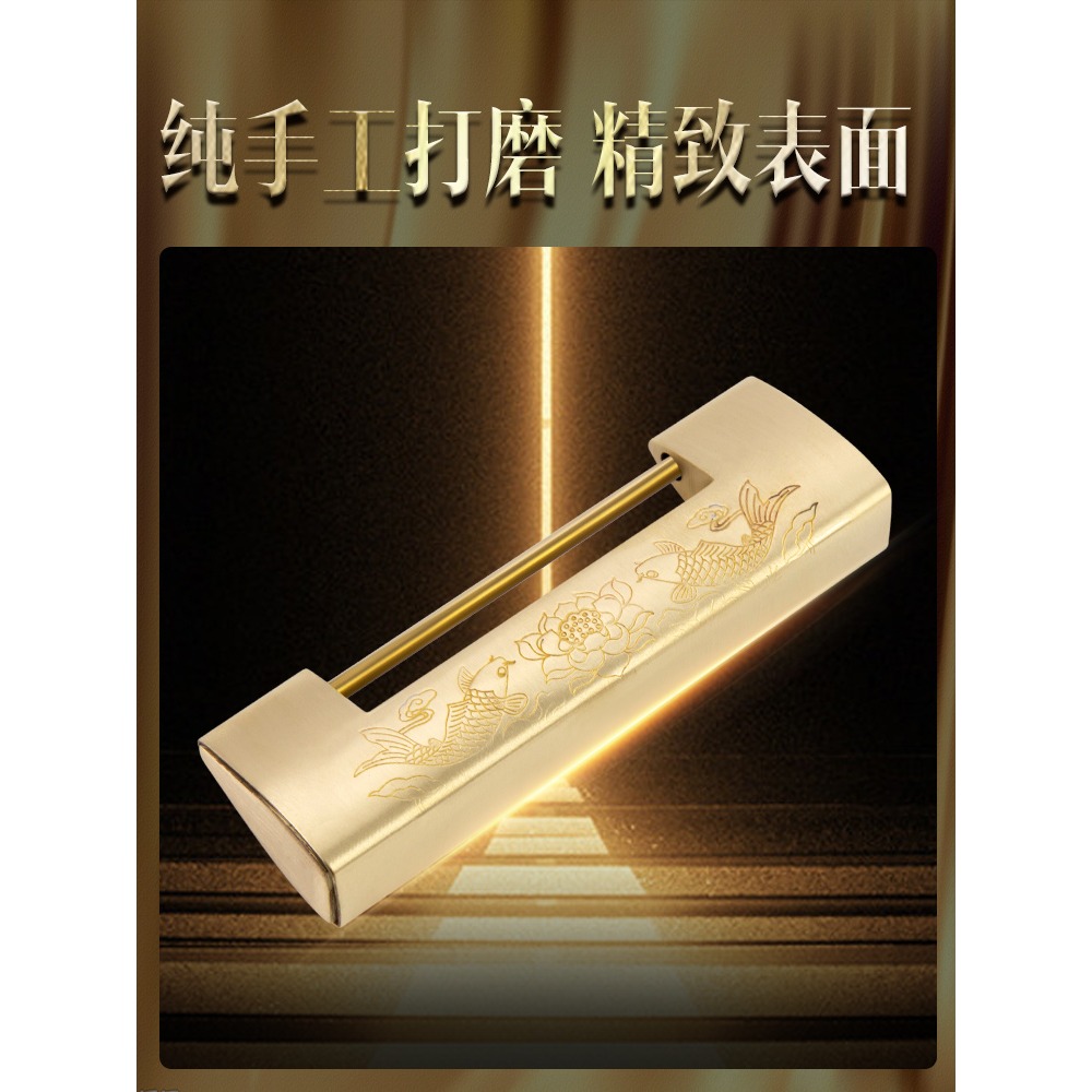 仿古銅鎖中式橫開掛鎖復古刻花老式小鎖頭木箱子櫃門插銷古代銅鎖-細節圖2