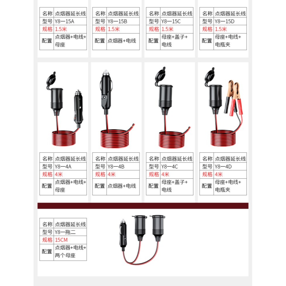 車載點煙器一拖二 車用冰箱打氣泵吸塵器電源延長線 12V/24V-細節圖8