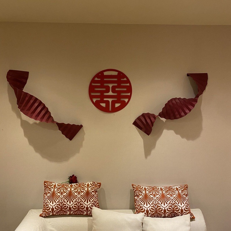 喜字紙扇花婚房佈置裝飾我是背景墻男方女方客廳婚慶佈置-細節圖3