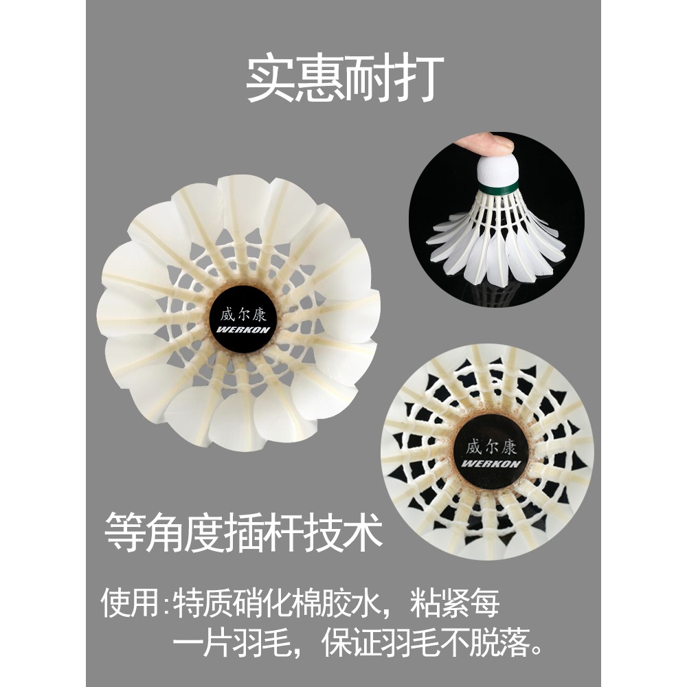 羽毛球12只裝耐打黑鵝毛羽毛球 黃金1號威爾康12只裝訓練球-細節圖3