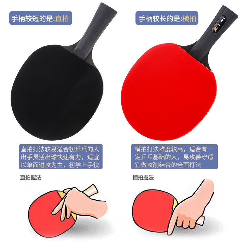 乒乓球拍三星初學者兵乓球成品直拍橫拍學生2只裝ppq-細節圖2