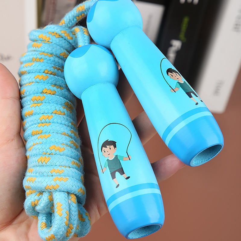 跳繩玩具兒童木質小學生體育幼兒園初學男孩女孩跳繩木製手柄棉繩-細節圖2