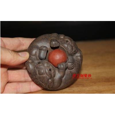 宜興全手工正品雕塑茶玩精品紫砂茶寵擺件時來運轉-細節圖3