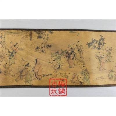 嬰戲圖國畫布畫卷軸畫絹布畫仿古字畫長卷畫百子圖-細節圖2