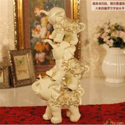 大象招財歐式創意擺件三連象家居工藝品客廳裝飾品-細節圖3