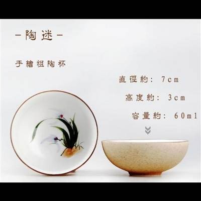 陶迷粗陶手繪杯子茶杯大號品茗杯白瓷陶瓷功夫茶具套裝主人斗笠杯-細節圖2