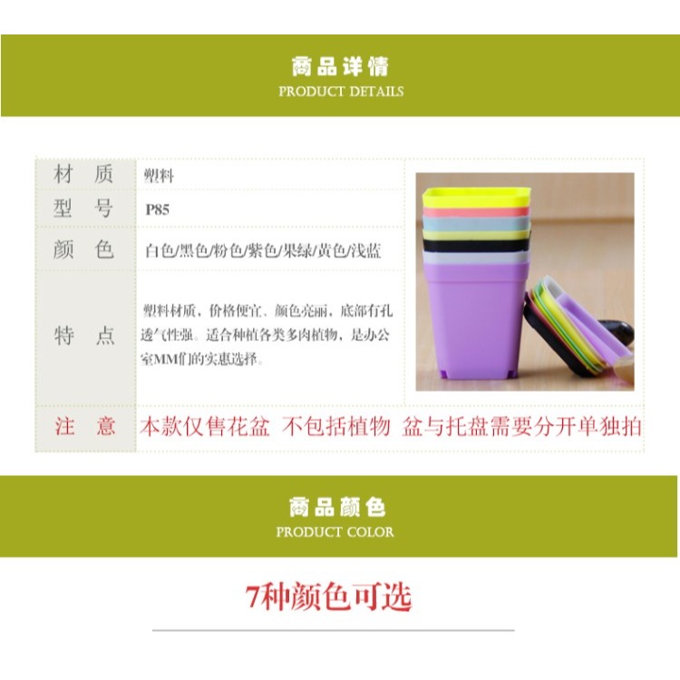 全新pp樹脂花盆 彩色迷你小方盆育苗盆 多肉花盆 P85-細節圖6