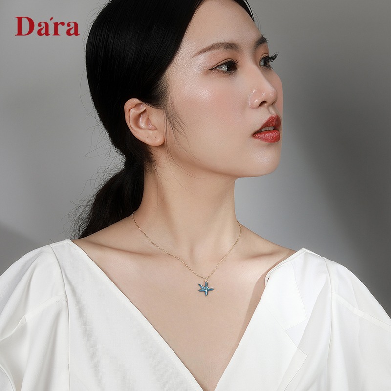 輕奢藍色海星項鏈女夏小眾設計感年新款女士簡約百搭鎖骨頸鏈-細節圖3