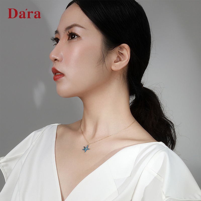 輕奢藍色海星項鏈女夏小眾設計感年新款女士簡約百搭鎖骨頸鏈-細節圖4
