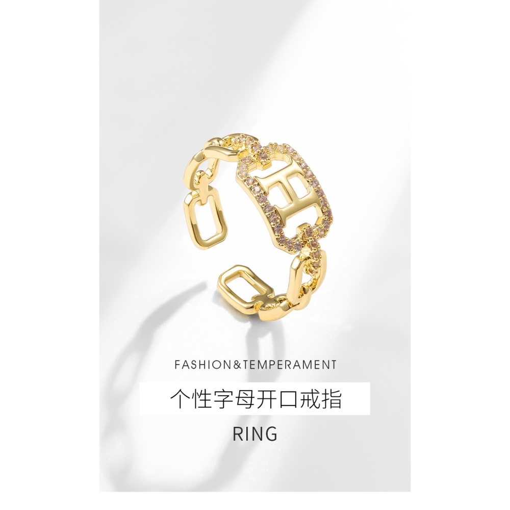 小眾設計H字母開口戒指女時尚個性年夏新款潮冷淡風食指指環-細節圖5