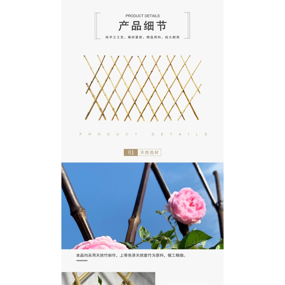 戶外庭院碳化紫竹柵欄月季植物爬藤竹子花園竹竿陽臺伸縮竹條籬笆-細節圖10