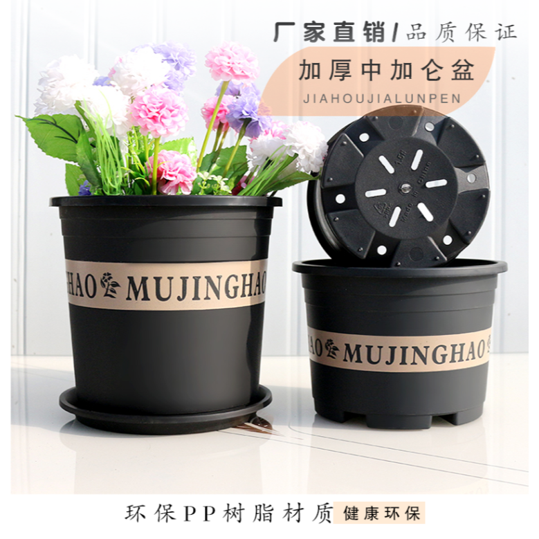 黑色二代加厚塑料矮胖加侖花盆綠蘿月季多肉大口徑清倉特價加侖盆-細節圖7
