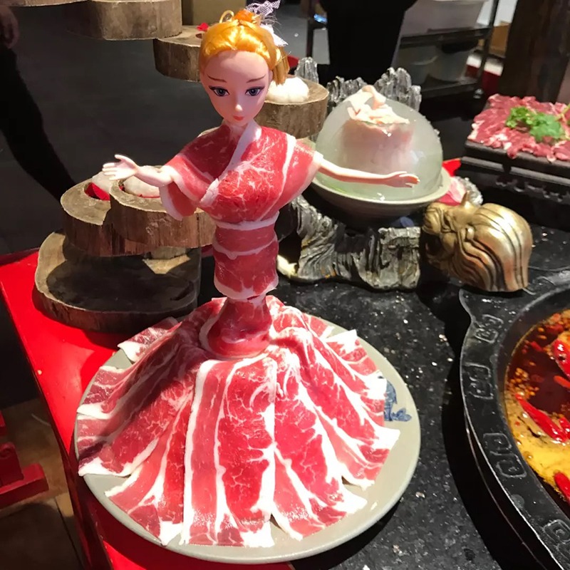 千喜特色自助小火鍋店創意涮肉餐具芭比娃娃個性牛羊肉卷肥牛架-細節圖2