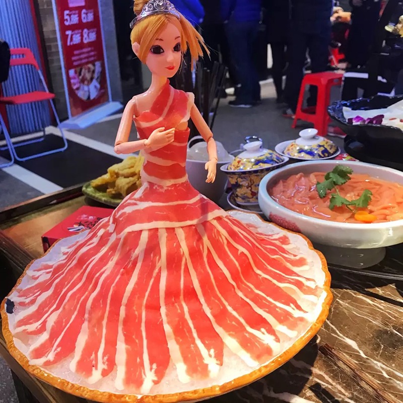 千喜特色自助小火鍋店創意涮肉餐具芭比娃娃個性牛羊肉卷肥牛架-細節圖4