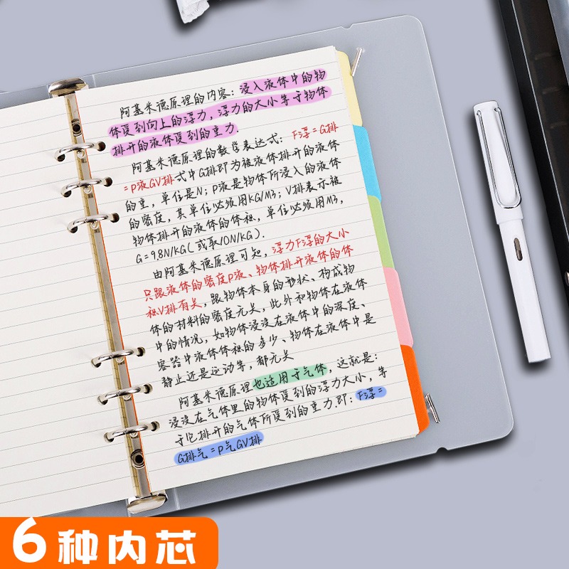 【黑白+彩頁活頁本專用內芯】B5/A5塑面活頁筆記本子內芯6孔/9孔活頁紙替換方格橫線英語空白錯題康奈爾內芯-細節圖3