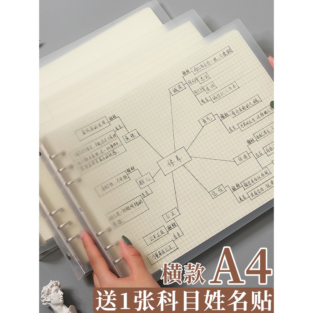 透明塑面活頁本A4大筆記本子ins風超厚橫向網格方格康奈爾可拆卸思維導圖筆記本子線圈簡約大學生考研日記本-細節圖3