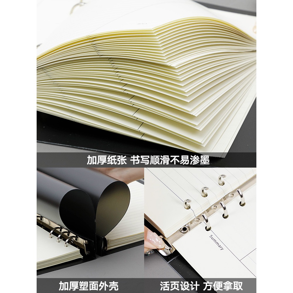 可拆卸透明軟殼活頁本子A5B5康納爾網格可換替芯筆記本扣環金屬夾活動頁磨砂簡約大學生考研記事手帳本記事本-細節圖4