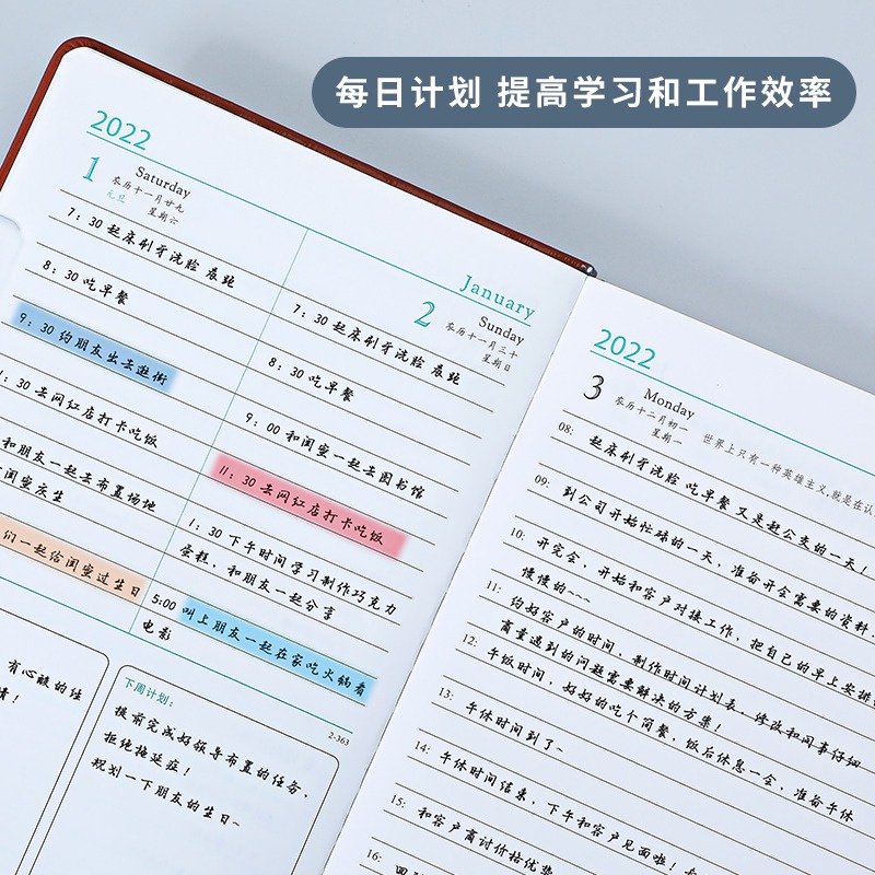 2022年計劃表日程本365天工作計劃記事本文藝精緻效率手冊網紅手賬本學習打卡日歷本每日時間規劃軸筆記本子-細節圖4