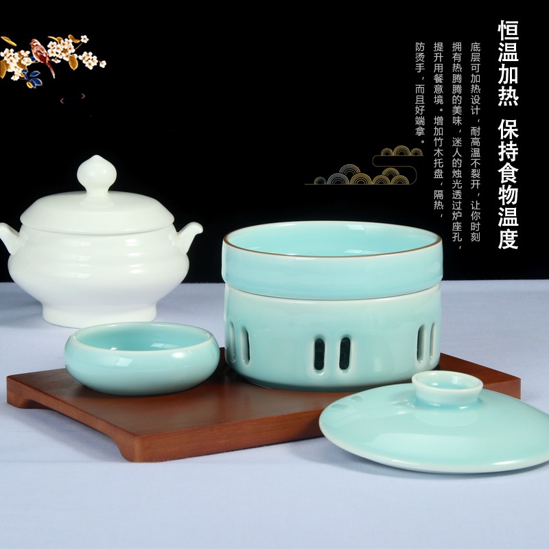 時尚青瓷帶蓋碗創意個性中式位上海參松茸盅陶瓷魚翅加熱保溫燉盅-細節圖3