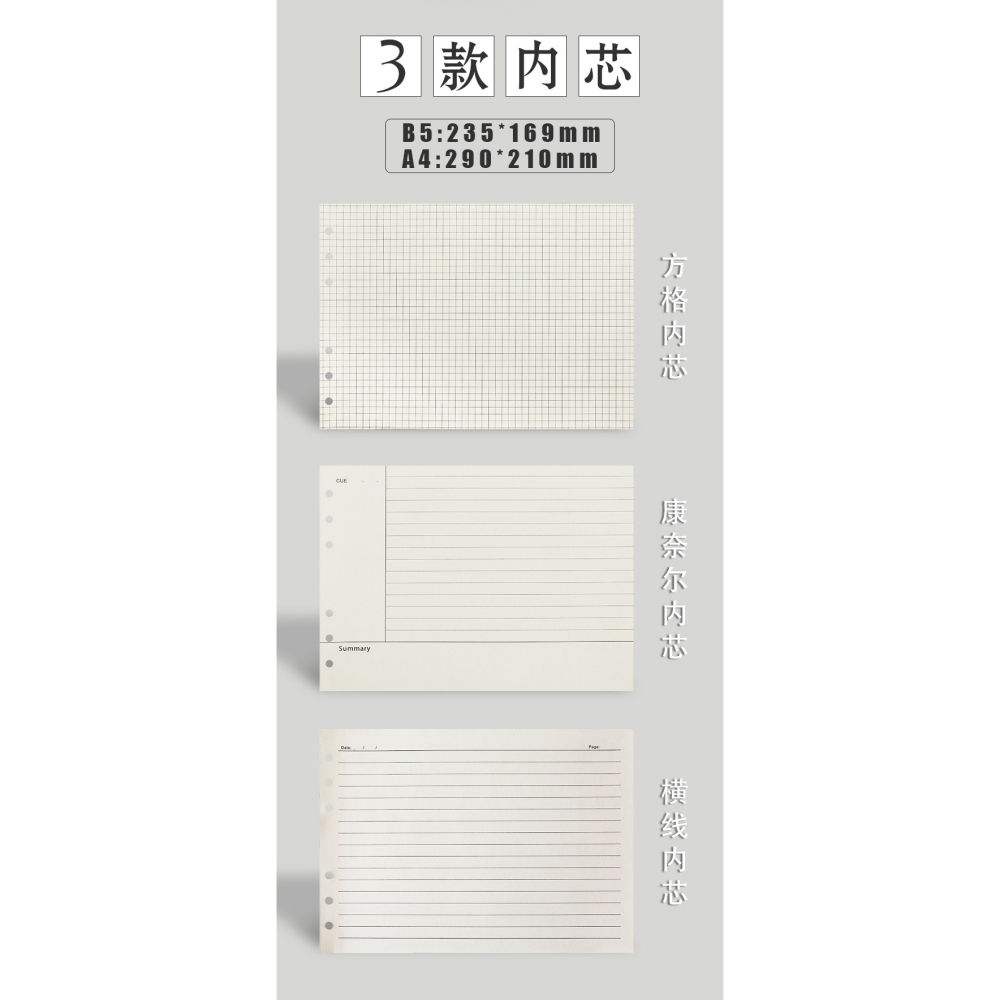 【橫款思維導圖活頁本專用內芯】B5/A4橫版活頁筆記本子內芯6孔活頁紙可替換網格方格內芯橫線內芯康奈爾內芯-細節圖6