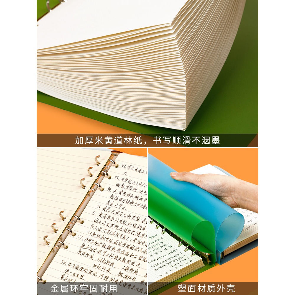 A5活頁本簡約大學生可拆卸金屬扣環筆記本子B5大號橫線方格網格本塑料軟殼32k超厚康奈爾錯題本英語本子替芯-細節圖4