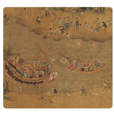 北宋全景清明上河圖明清摹本[絹布]古畫複製品人物長卷複製畫畫心未裱框尺寸：28X914cm-細節圖2