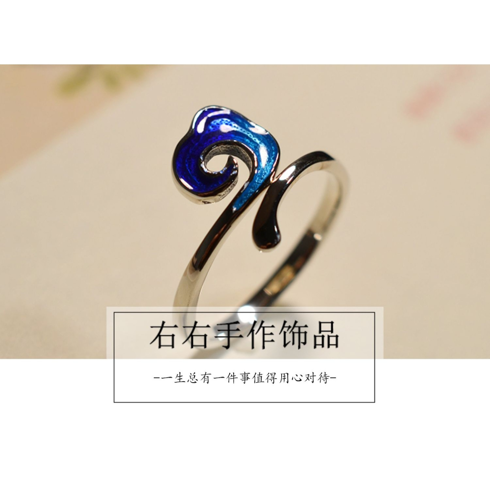 S925銀飾懷舊復古景泰藍祥雲小云朵女式銀戒指 開口戒配盒子-細節圖8