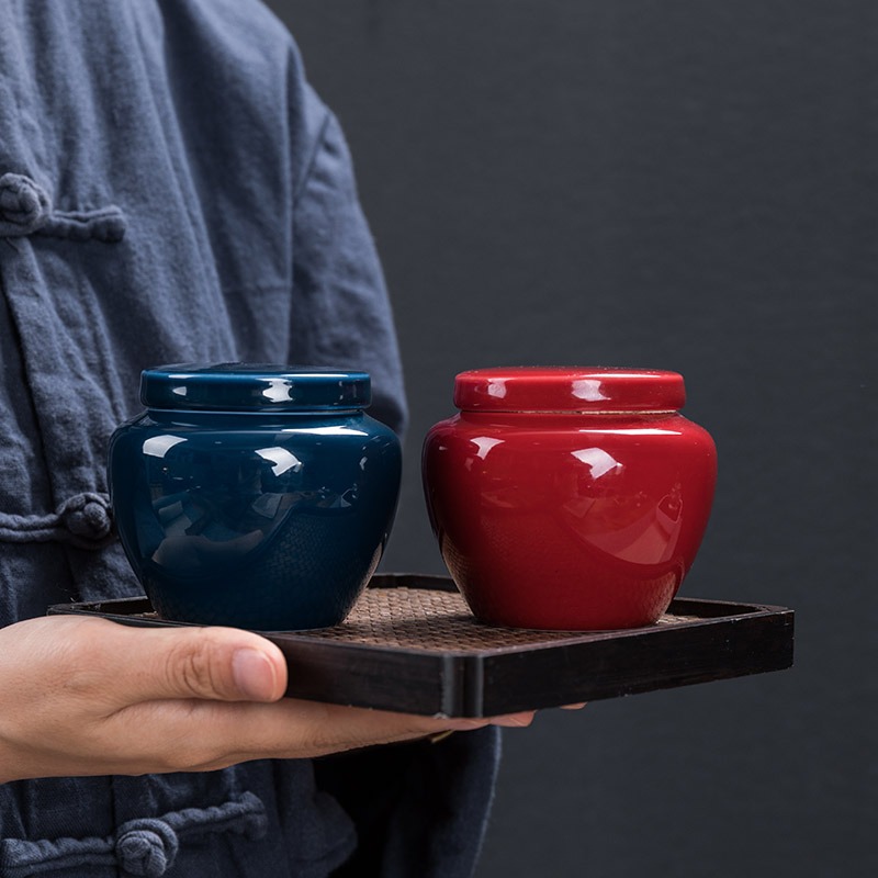 茶葉罐家用陶瓷茶罐小號普洱裝茶葉盒便攜迷你旅行包裝密封罐-細節圖2