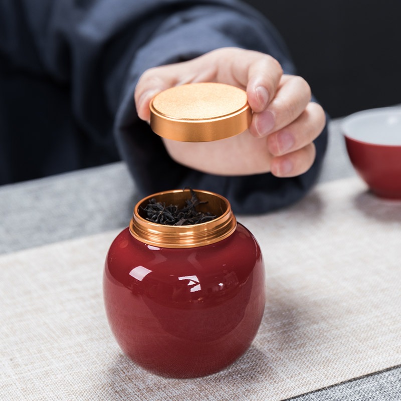 茶葉罐家用陶瓷茶罐小號普洱裝茶葉盒便攜迷你旅行包裝密封罐-細節圖4