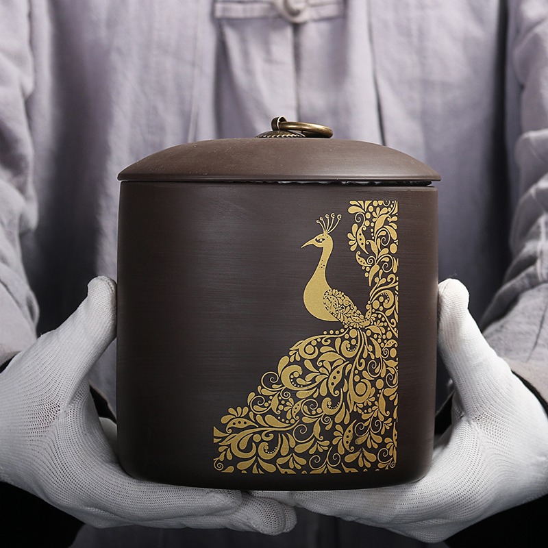 一斤裝紫砂茶葉罐大號普洱儲茶防潮醒茶罐家用散茶罐鐵觀音茶罐-細節圖2