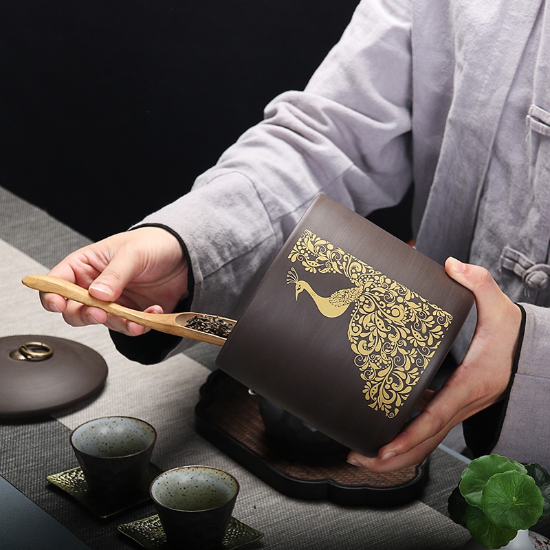 一斤裝紫砂茶葉罐大號普洱儲茶防潮醒茶罐家用散茶罐鐵觀音茶罐-細節圖4