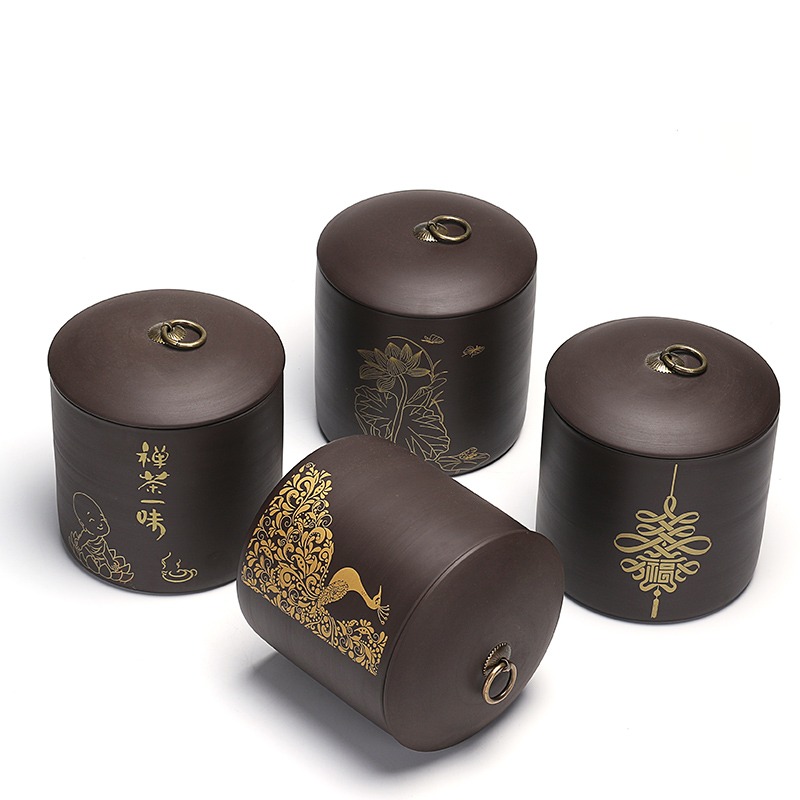 一斤裝紫砂茶葉罐大號普洱儲茶防潮醒茶罐家用散茶罐鐵觀音茶罐-細節圖5