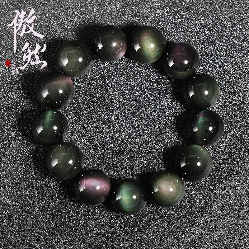 傲然天然彩虹眼黑曜石手鏈 雙彩眼黑曜石手鏈 彩眼黑曜石情侶手串-細節圖2