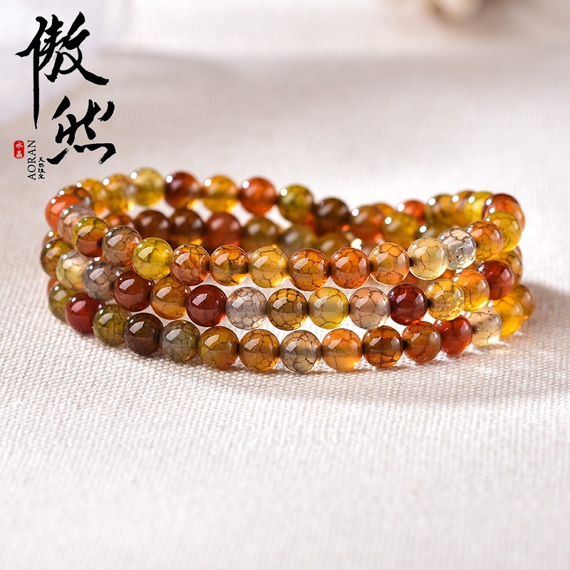 傲然天然龍紋瑪瑙手鏈  彩色瑪瑙佛珠龍鱗石手串 男女情侶款手鏈-細節圖3