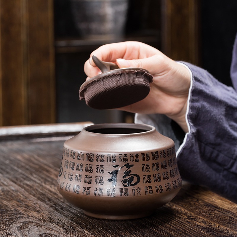 紫砂茶葉罐陶瓷密封罐小號存茶儲物罐子家用便攜裝茶葉盒茶具-細節圖4