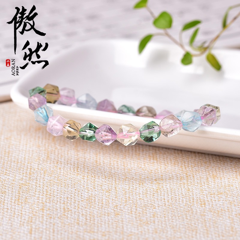 傲然鉆石面五行水晶手鏈 彩色水晶手串 糖果色切面水晶手鏈飾品-細節圖3