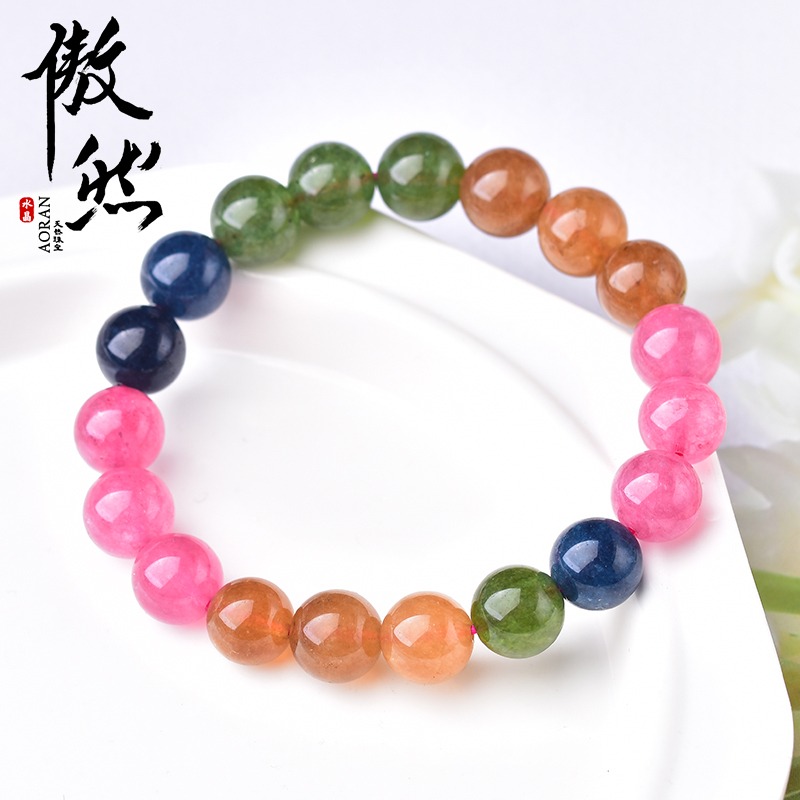傲然巴西老料糖果碧璽玉髓手鏈女 彩色玉髓 彩虹糖果漸變色手鏈-細節圖2