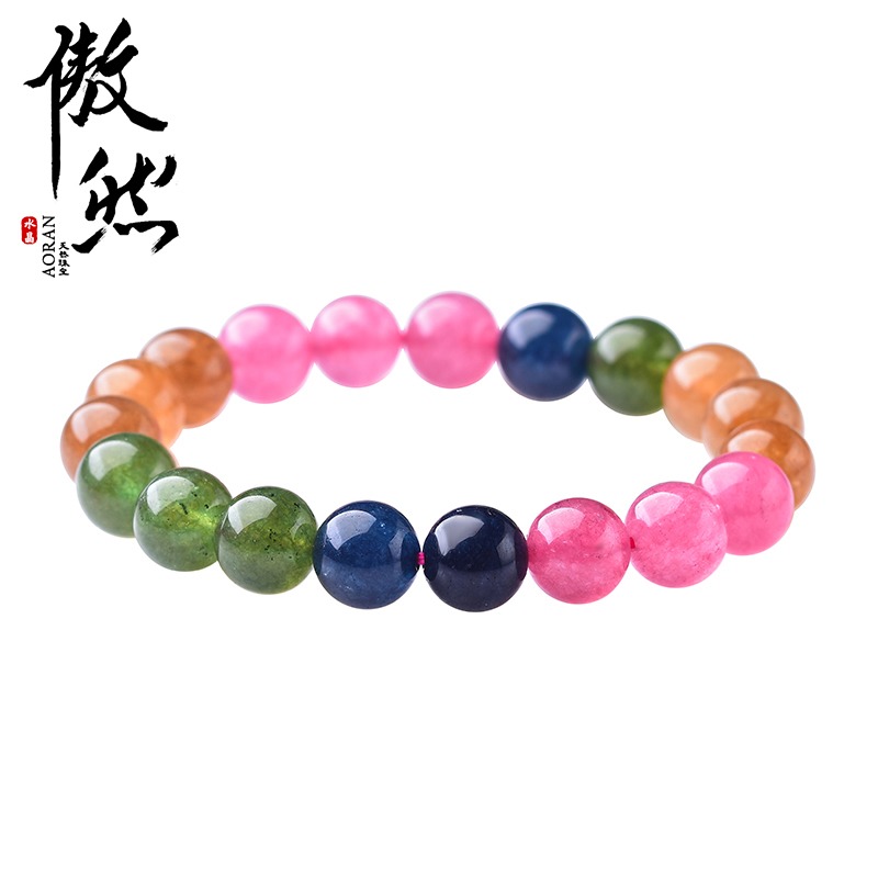 傲然巴西老料糖果碧璽玉髓手鏈女 彩色玉髓 彩虹糖果漸變色手鏈-細節圖4