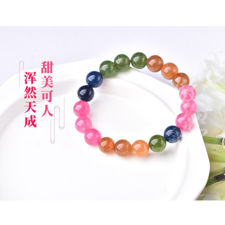 傲然巴西老料糖果碧璽玉髓手鏈女 彩色玉髓 彩虹糖果漸變色手鏈-細節圖8