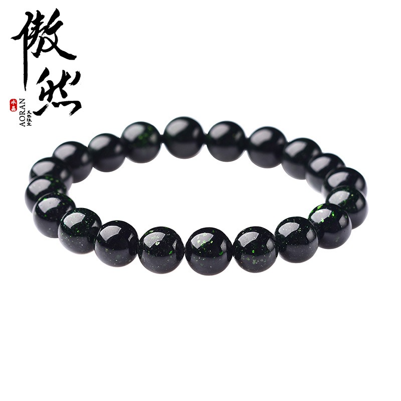 傲然綠砂石手鏈男女情侶款 星空綠森系綠沙石 綠砂石綠色手串-細節圖5