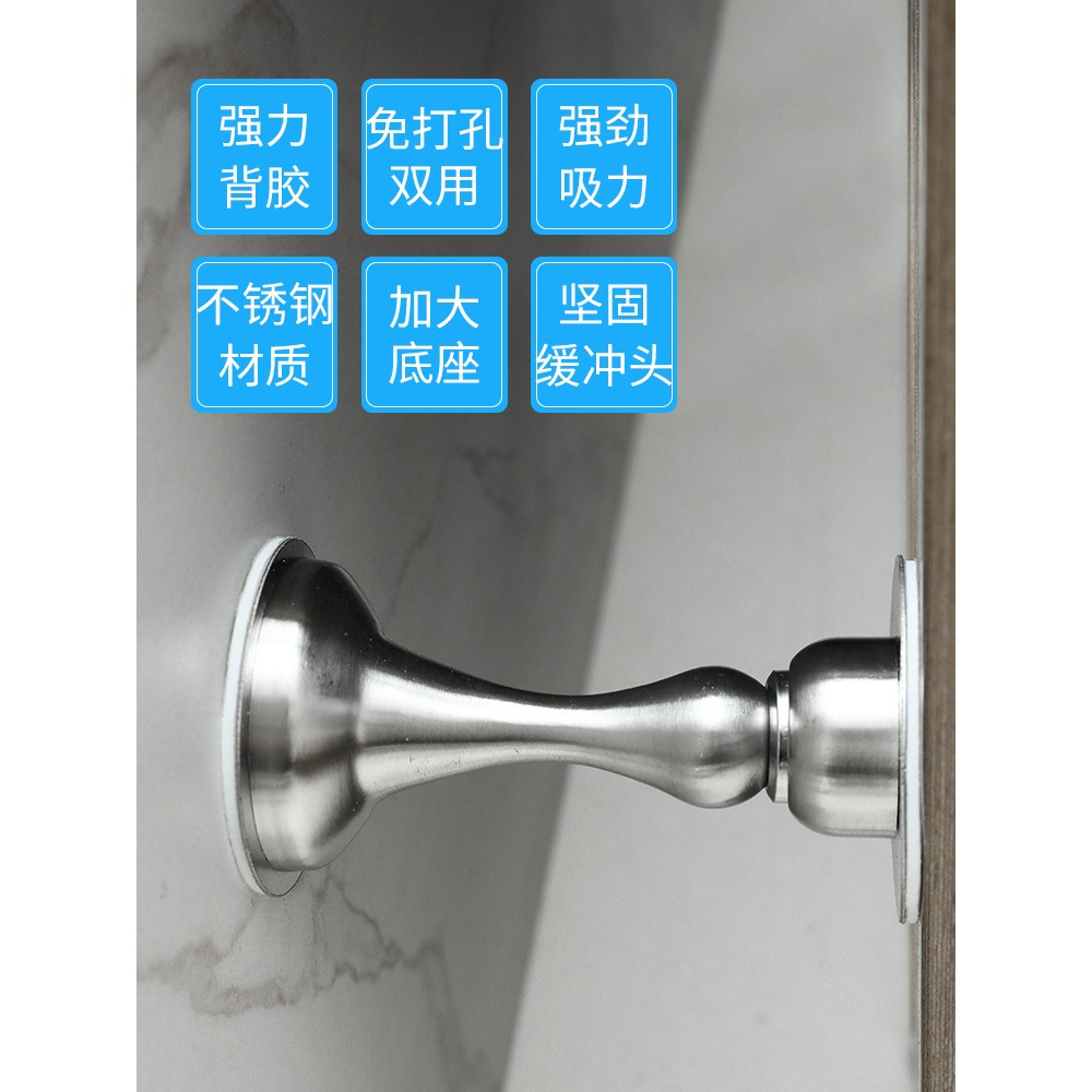 門吸免打孔強磁家用防撞廁所門吸不銹鋼吸門器地吸隱形門碰門檔器-細節圖2