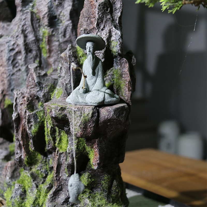 仿真釣魚翁小擺件中式微縮景觀造景人物裝飾擺設假山盆景佈景配件-細節圖2