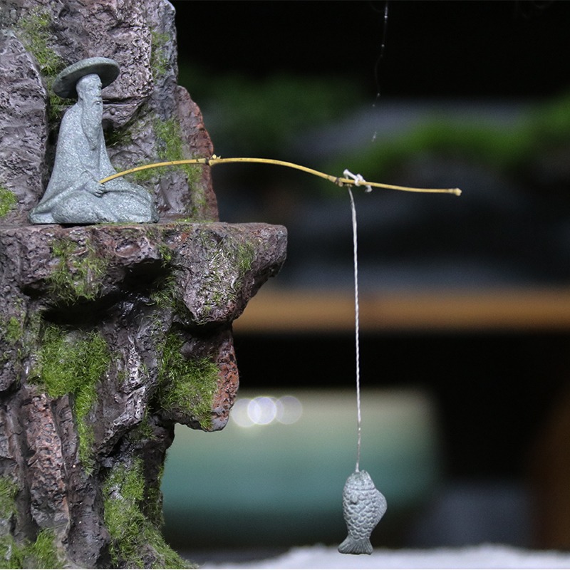 仿真釣魚翁小擺件中式微縮景觀造景人物裝飾擺設假山盆景佈景配件-細節圖4
