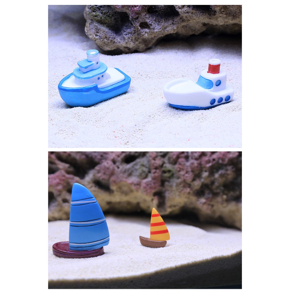 魚缸造景裝飾擺件地中海小漁船帆船沉船救生圈海底世界海星珊瑚-細節圖9