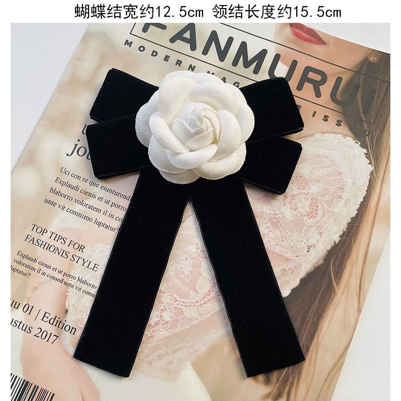 白色山茶花風絲絨胸針韓版女士領花蝴蝶結裝飾領結襯衫配飾潮-細節圖6
