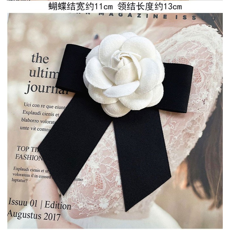 白色山茶花風絲絨胸針韓版女士領花蝴蝶結裝飾領結襯衫配飾潮-細節圖7