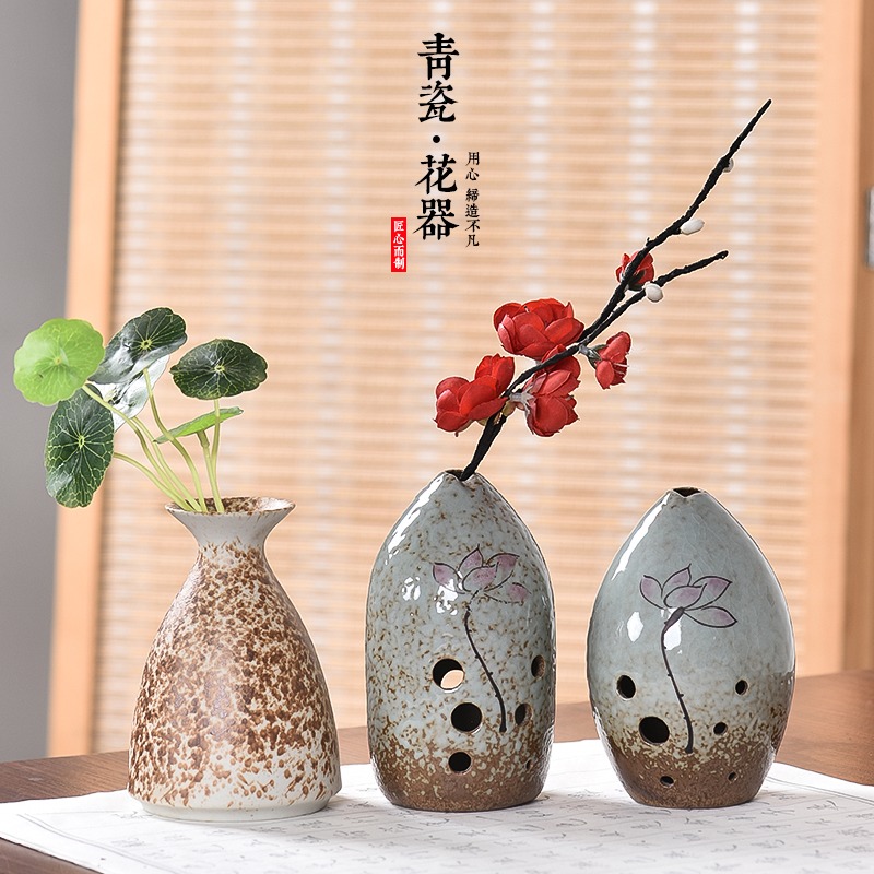 簡約中國風桌面小號可愛陶瓷擺件小花瓶居家裝飾品青瓷小花器花插-細節圖2