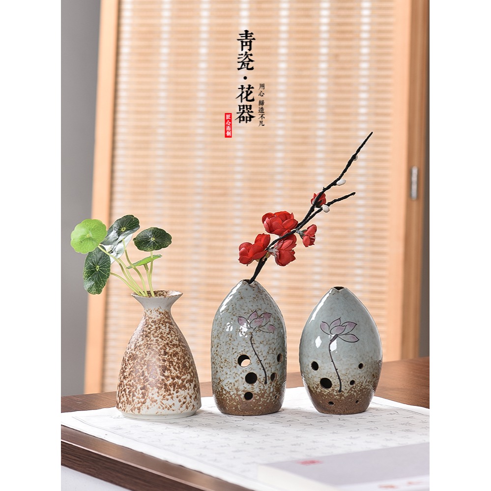 簡約中國風桌面小號可愛陶瓷擺件小花瓶居家裝飾品青瓷小花器花插-細節圖6
